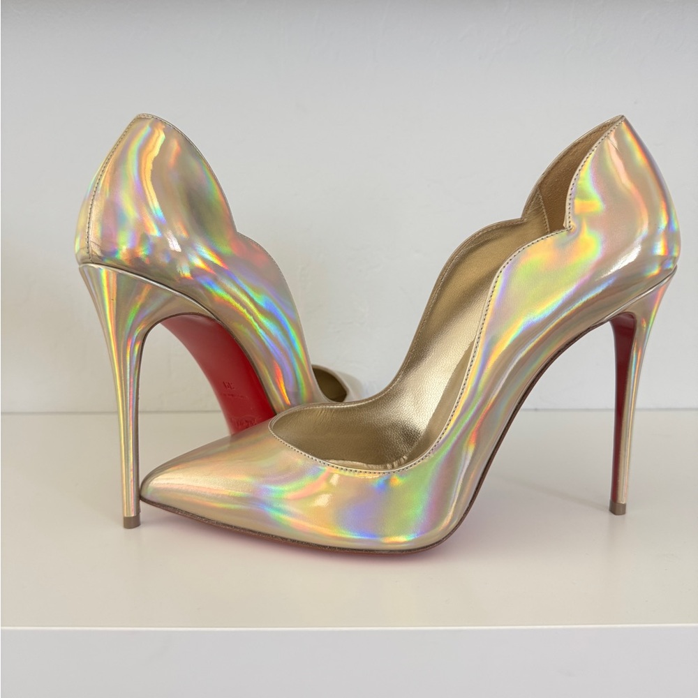 Brand New Christian Louboutin Hot Chick Gold Stiletto Holographic Finish